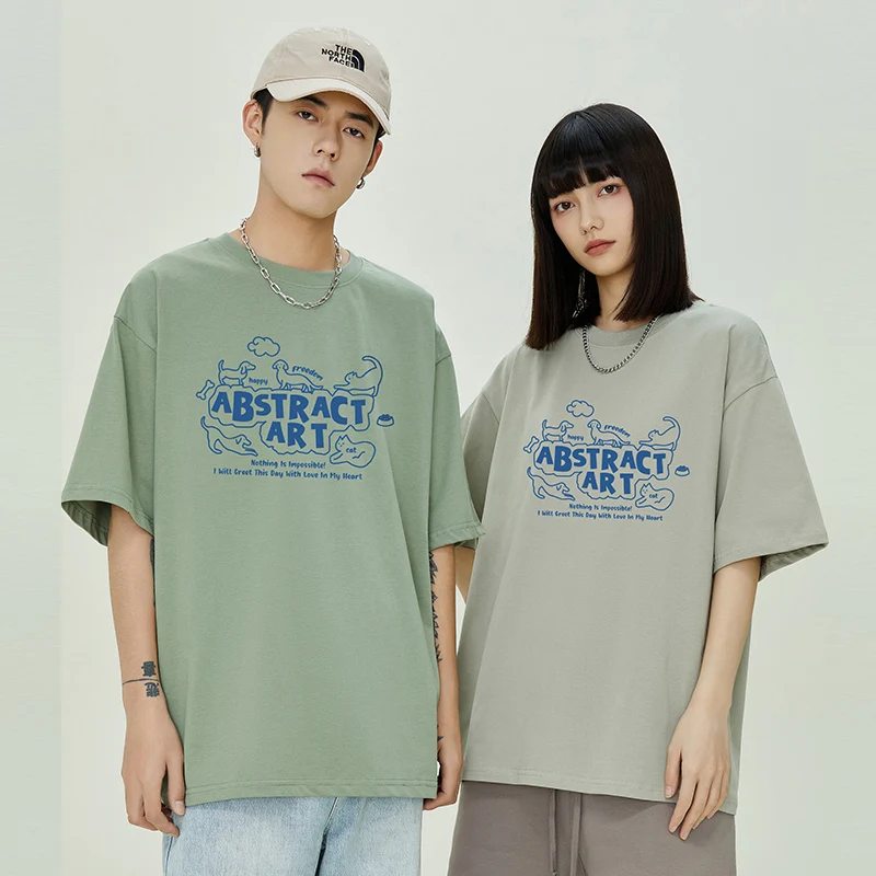 

Trendy Cotton T-Shirt Unisex Diverse Color High Quality Short Sleeve Abstract Art Print Top Oversized Breathable Streetwear Tees