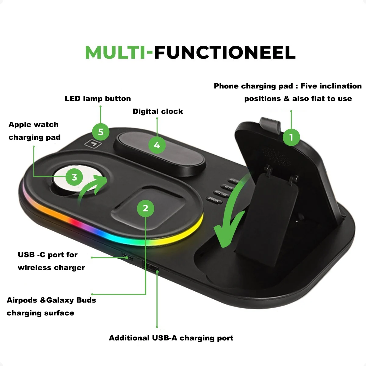 30W Qi Wireless Charger 4 in 1 RGB Light Fast Charging Dock Station For Smart Watch iWatch 7 AirPods Pro 2 For iPhone 13 12 XS