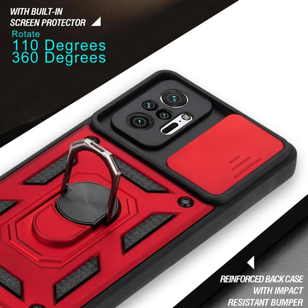 Protection Fashion Shockproof Phone Case For Xiaomi Redmi Note 10 10S Pro Max 5G Rugged Armor Car Magnetic Ring Kickstand Cover |