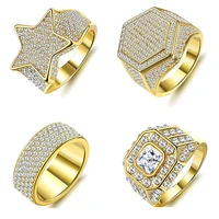 fashion mens ring full of diamonds luxury polygon ring mens shiny hip hop five pointed star ring factory direct sales