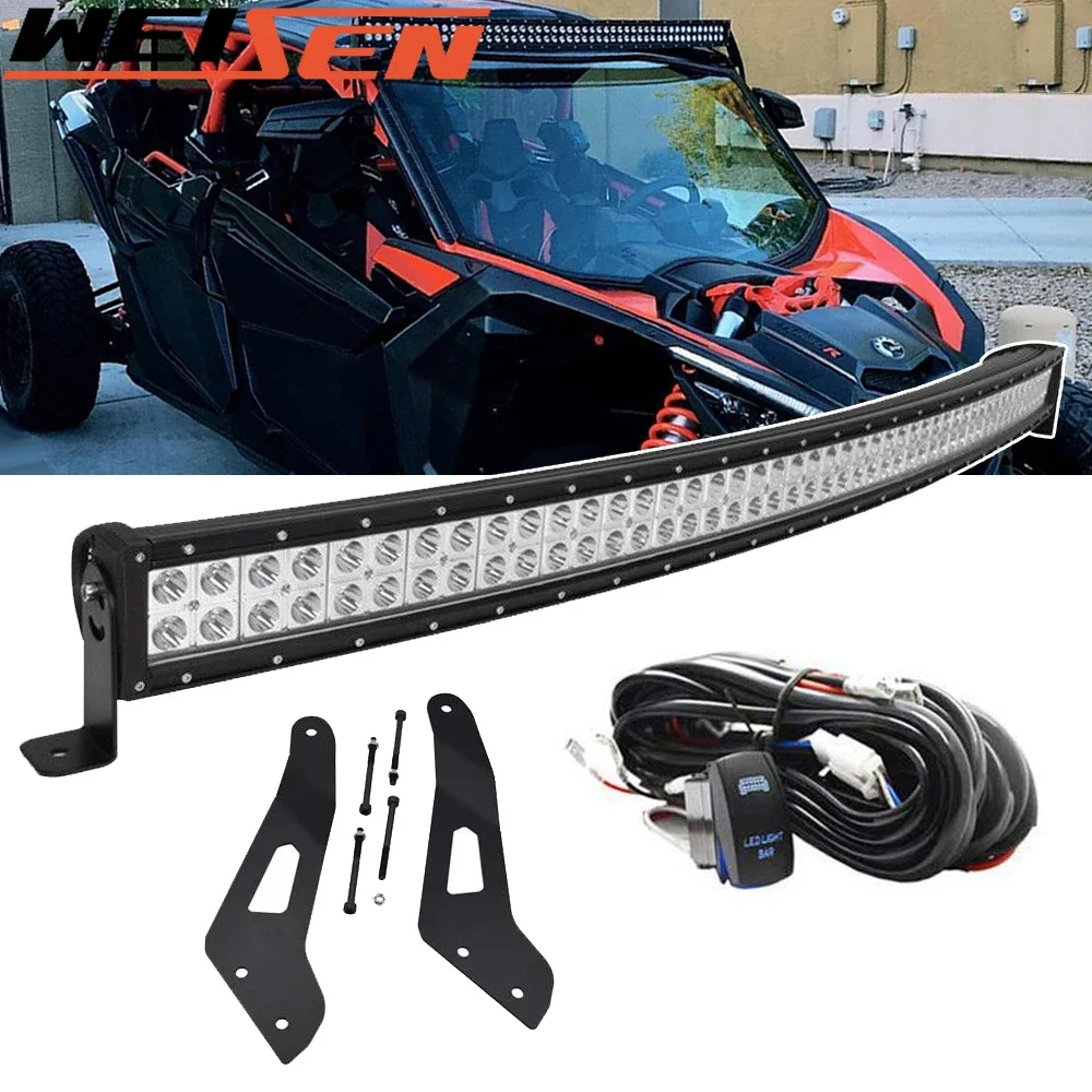 

Для Can Am 2017- 2024 Maverick X3 Max X RS DS MR Turbo 52 дюйма 288 Вт изогнутая светодиодная панель, верхние кронштейны для крепления на крышу, аксессуары для UTV
