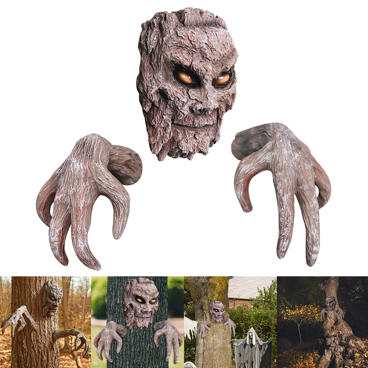 

Креативная Статуэтка для лица, дерево, кора, лицо, забавное дерево, монстр, украшение для лица, полимерное садовое искусство