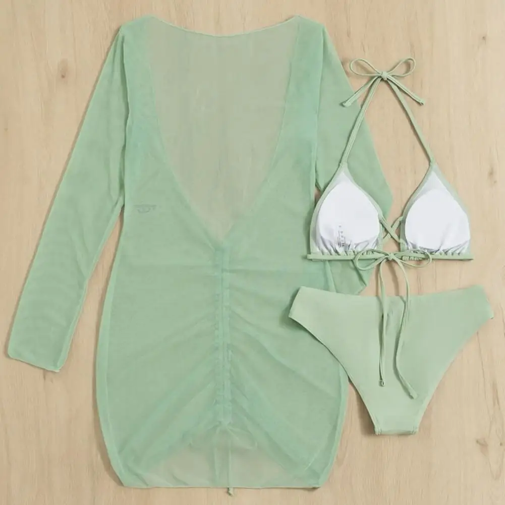 

Пикантный Женский комплект бикини, удобный летний Мягкий купальный костюм с лямкой на шее, накидка, женский купальник для плавания