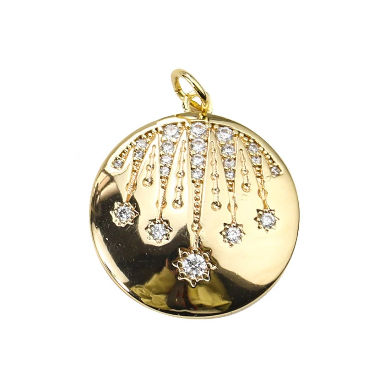 

Gold Round Coin Meteor Star Pendant Meter Zircon Shooting Star Charms Copper Necklace Earrings Dangle Woman Jewelry Accessory