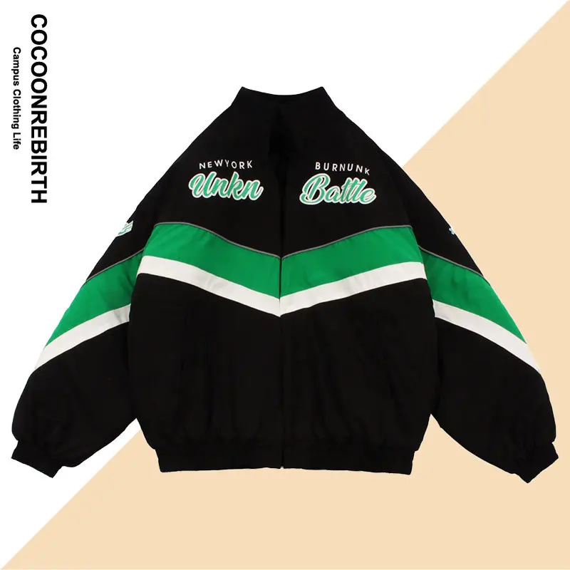 

American Vintage Varsity Jacket Men Women Patchwork Letter Print Streetwear Racing Loose Casual Baseball Jacket Spring 2023