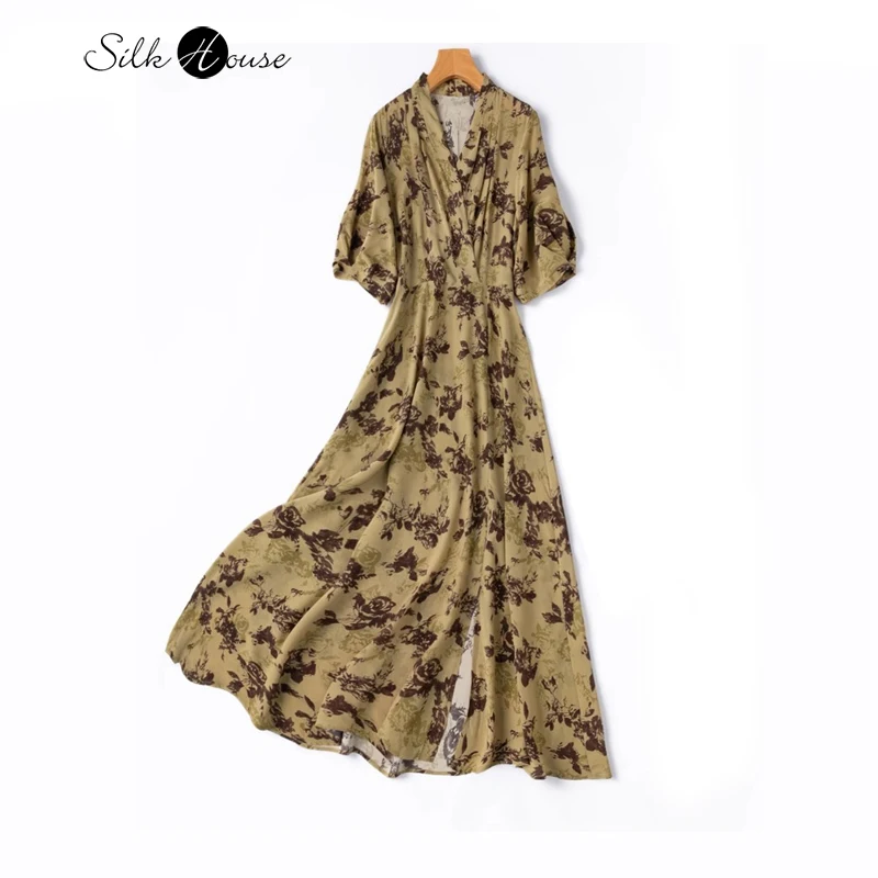 Элегантное расширенное элегантное платье из 100% натурального шелкового шелка