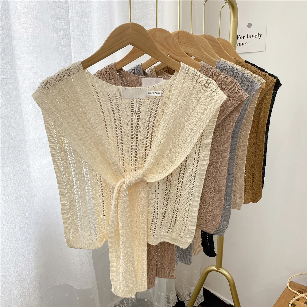 

Летний Тонкий вязаный крючком полый ложный воротник для женщин Маленькая шаль Шейная одежда съемный воротник рубашки блузка Топ декоративный