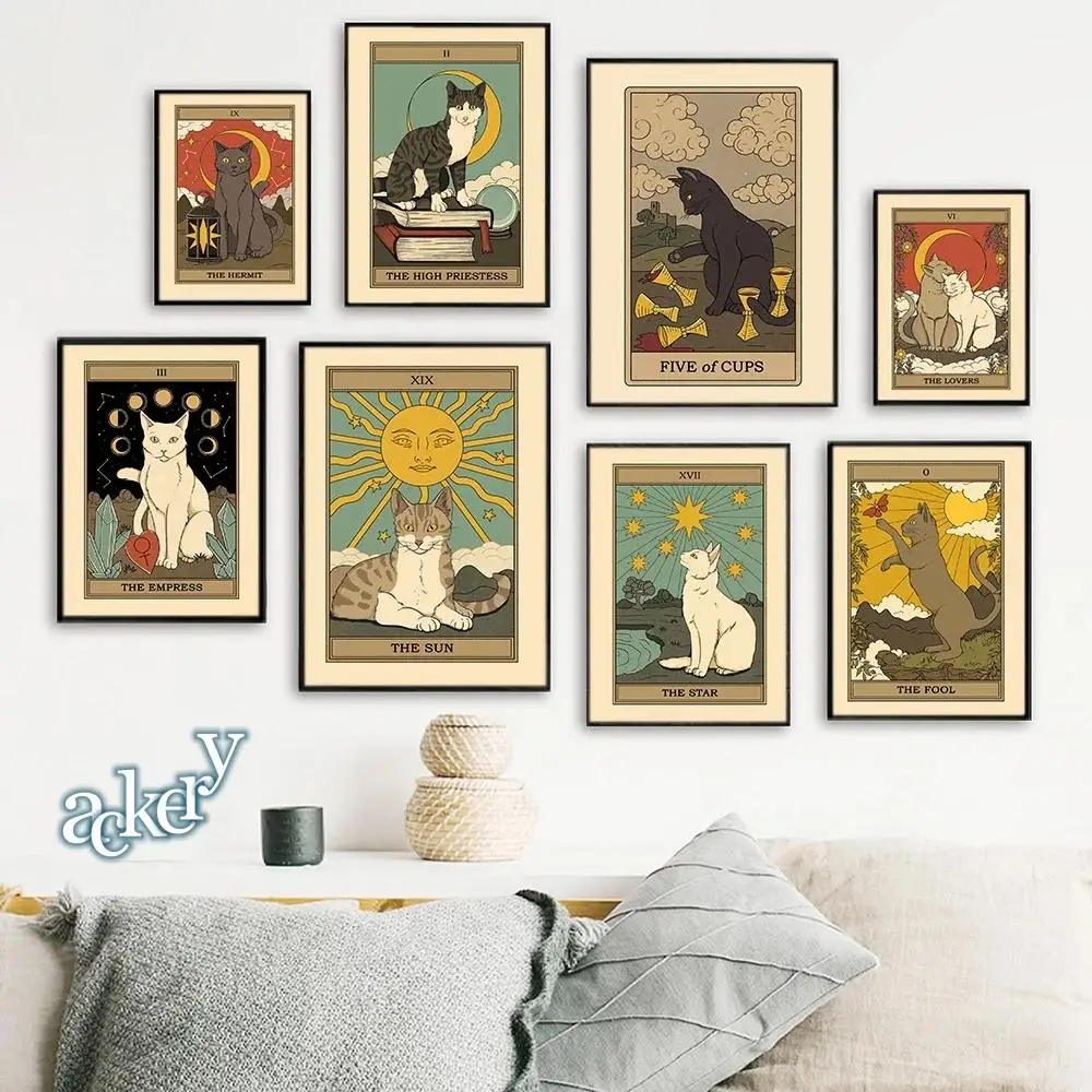 

Vintage Abstract Tarot Card Sun Star Queen Nordic Abstract Printing Poster Wall Decor Tarot Picture Living Room Decor Painting