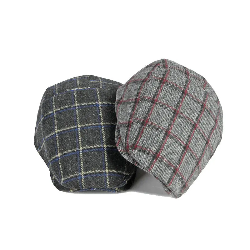 

Autumn and Winter Polyester Plaid Print Newsboy Caps Flat Peaked Cap Men and Women Painter Beret Hats 124