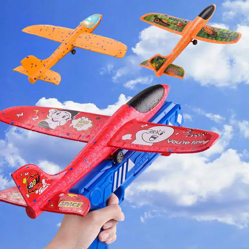 

Foam Plane 10M Launcher Catapult Glider Airplane Gun Toy Children Outdoor Game Bubble Model Shooting Fly Roundabout Toys