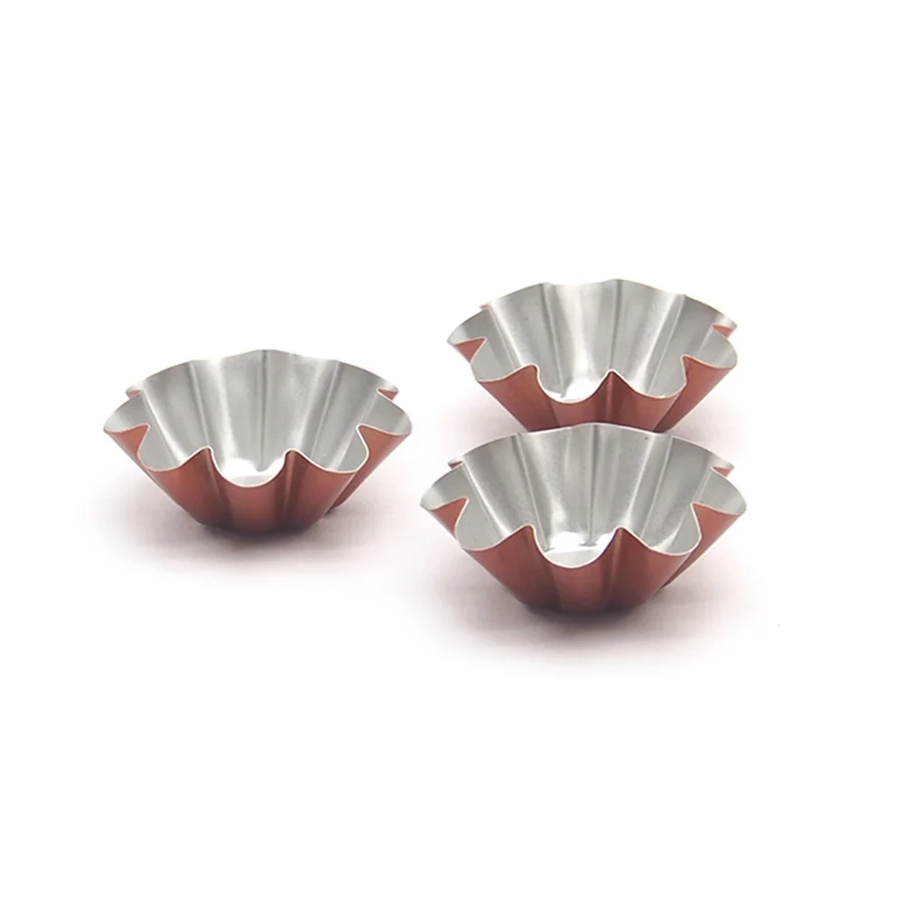 

12 pcs Egg Tart Mold Flower Shape Champagne Golden Metal Muffin Cup for Dessert Shop Home