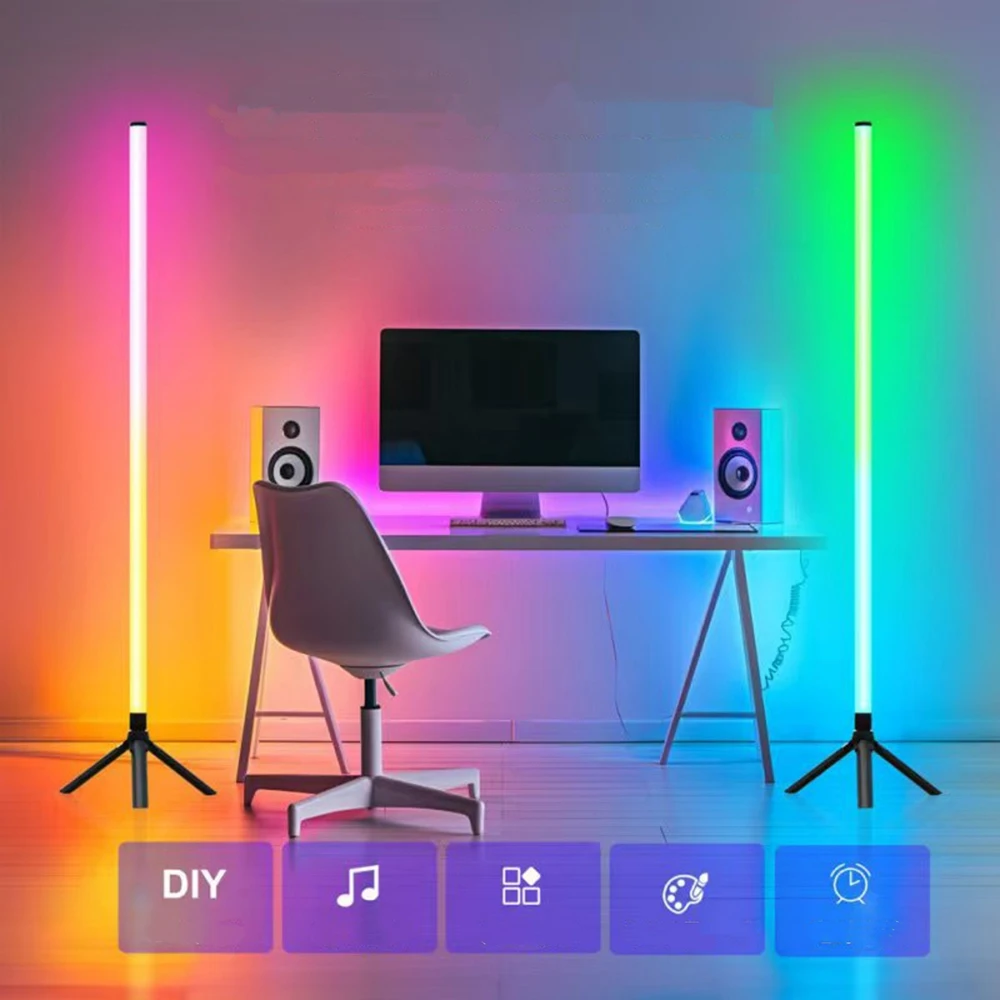 Фото 5 В 103 см Smart RGB CCT Светодиодный напольный светильник Стенд Лампа 360 Круглые трубчатые светильники с питанием от USB 24 клавиши Bluetooth Дистанционное голосовое управление Декор №5