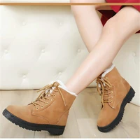 women winter faux suede ankle short snow boots lady flat with solid front lace up round toe plush warm woman booties botas mujer