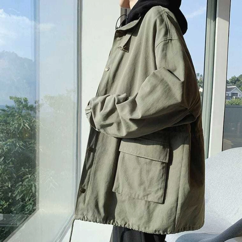 

Multi Pocket work coat men's spring 2022 new loose Harajuku style clothes fashion port style casual jacket