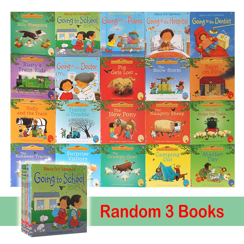 

Random 3 Books Set Usborne Story Picture Books Farmyard Tales First Experiences Baby Famous English Mini Book Montessori 15x15CM