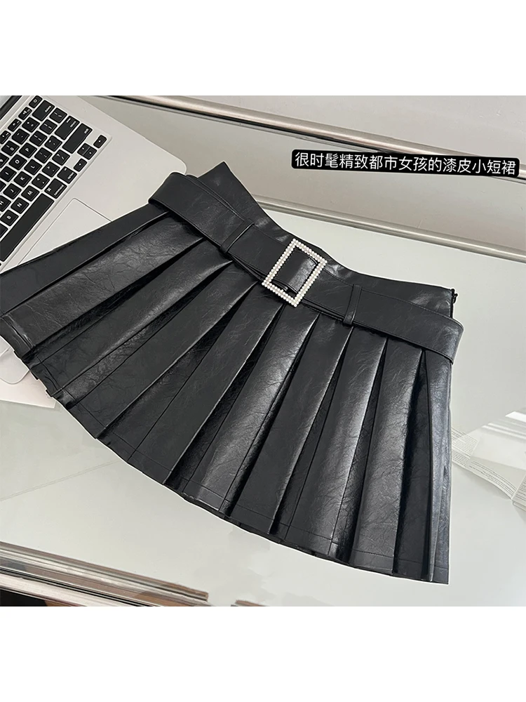 Юбка женская трапециевидная из ПУ кожи с высокой талией в готическом стиле