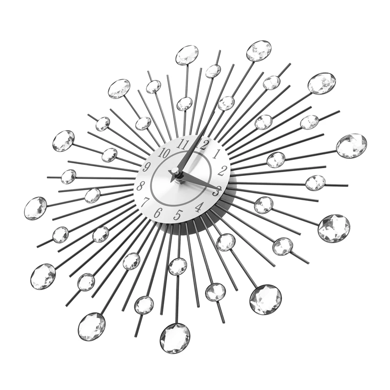 

Vintage Metal Art Crystal Sunburst Wall Clock Luxury Diamond Large Morden Wall Clock Clock Design Home Decor
