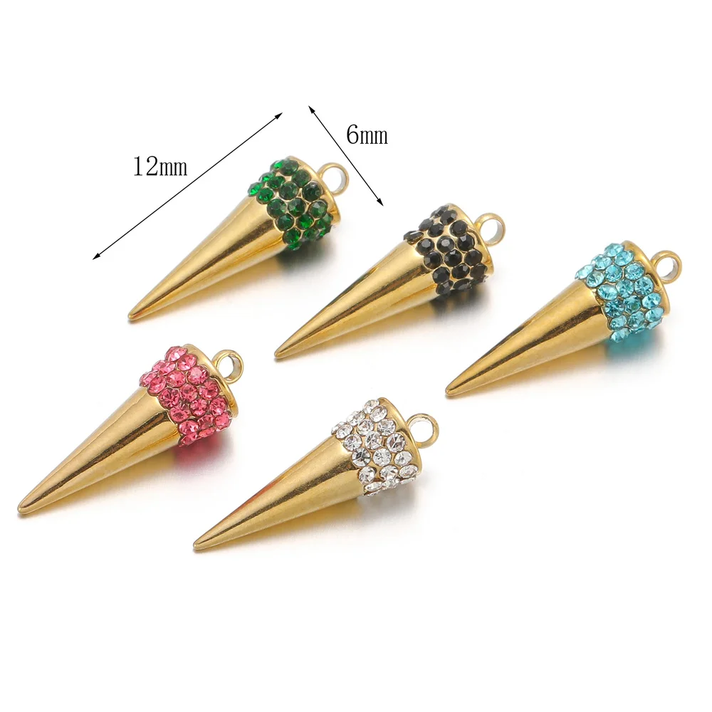 5pcs Stainless Steel Circular Cone Charms Zircon Necklace Pendants DIY Jewelry Making Earrings Findings Bracelet Crafts