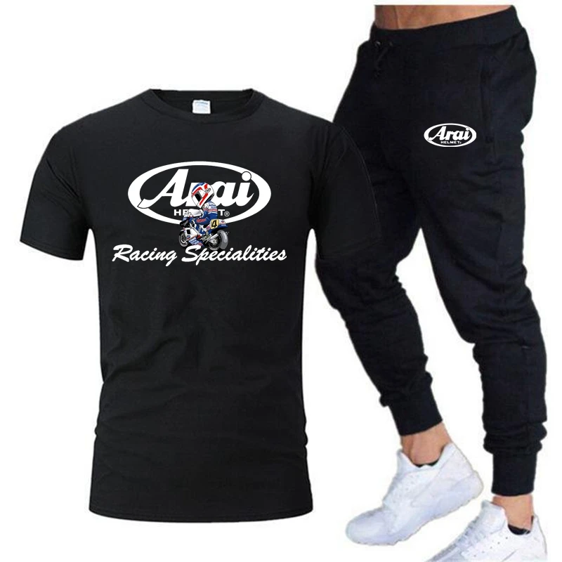 2023 Summer Racing Special Edition Arai Printed Cotton Short Sleeve Pullover+Pants Set Cotton T-shirt Sportswear Casual Men's Se