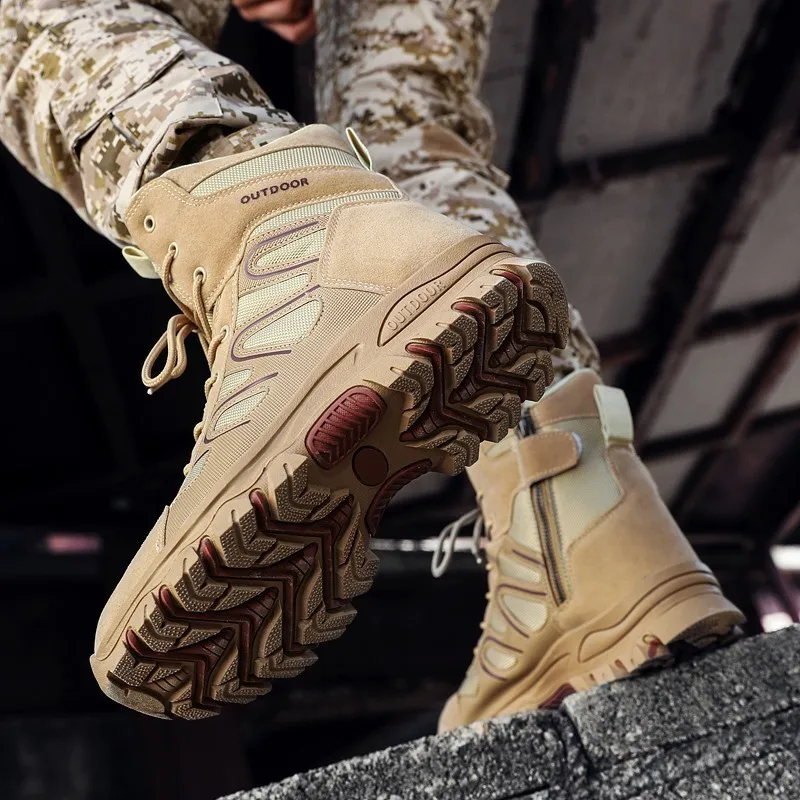 JIEMIAO Men Hiking Shoes Plus Size Military Desert Training Tactical Combat Army Boots Non-Slip Outdoor Mountain Trekking Shoes