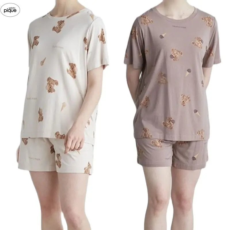 

Room Wear Ladies Gelato Pique Kawaii Sleepwear Women Pajamas Set Teddy Bear Shorts Homewear Modal 45-65kg Within