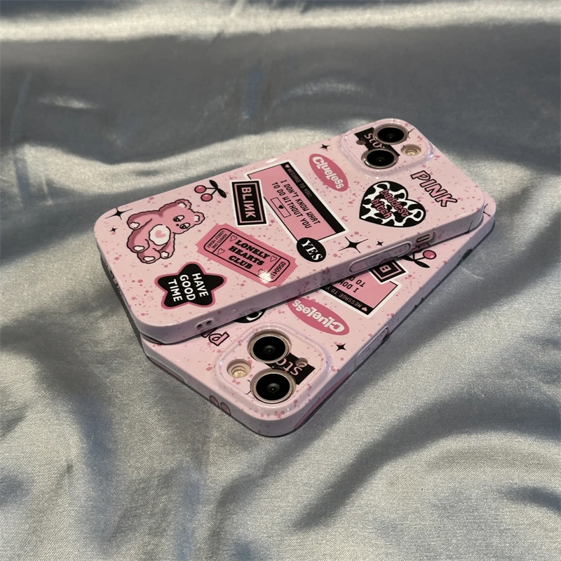 Фото Чехол для iPhone13 13PRO 13PROMAX 14 14PLUS 14PRO 14PROMAX IPHONE15 Pro 15PLUS, мультяшный милый ярлык с медведем, защита от падения №1