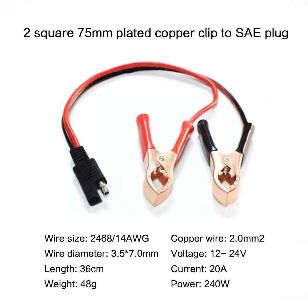 

14AWG 36CM 2-Pin 12V-24V SAE Quick Disconnect Plug For Battery Alligator Clips Cable Harness P4T5