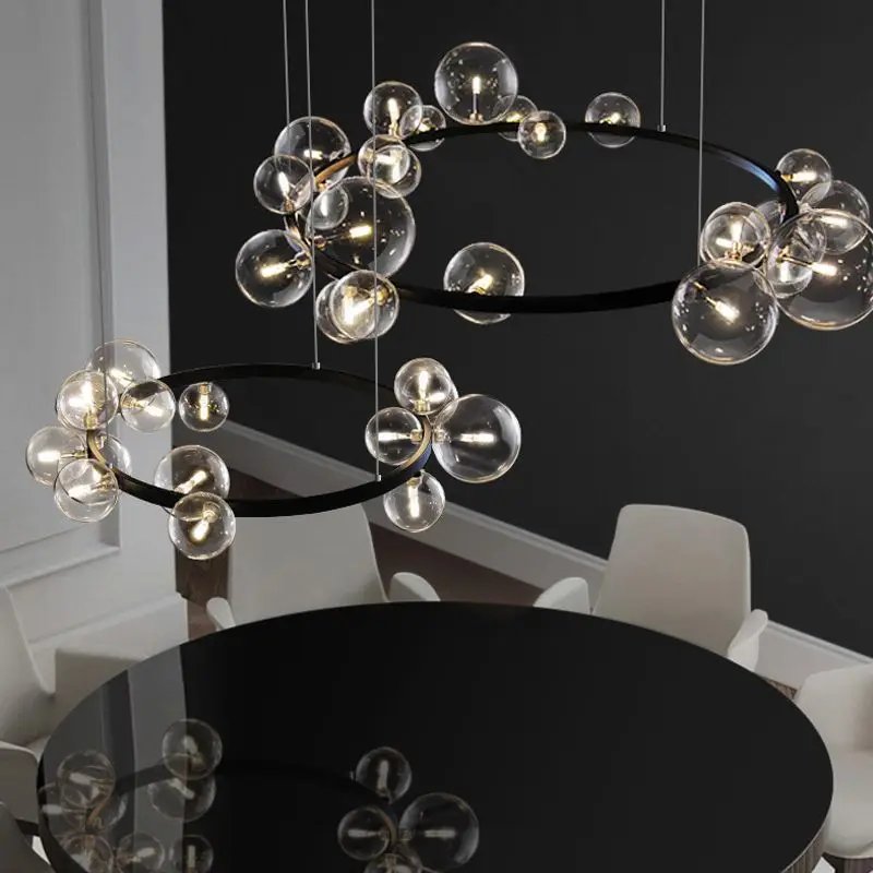 

Nordic Led Chandelier Clear Glass Bubble Lampshade Hall Parlor Lighting Fixtures Restaurant Bedroom Ceiling Lamp Hanglamp Light