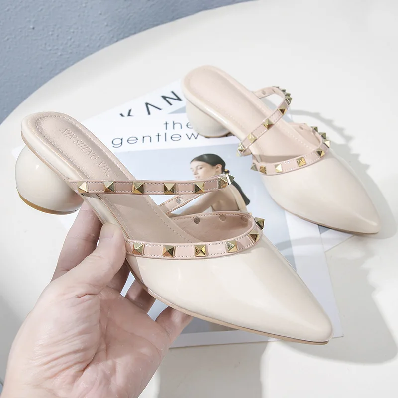 

Сандалии женские с острым носком, туфли без застежек, с заклепками, элегантный дизайн, 2023