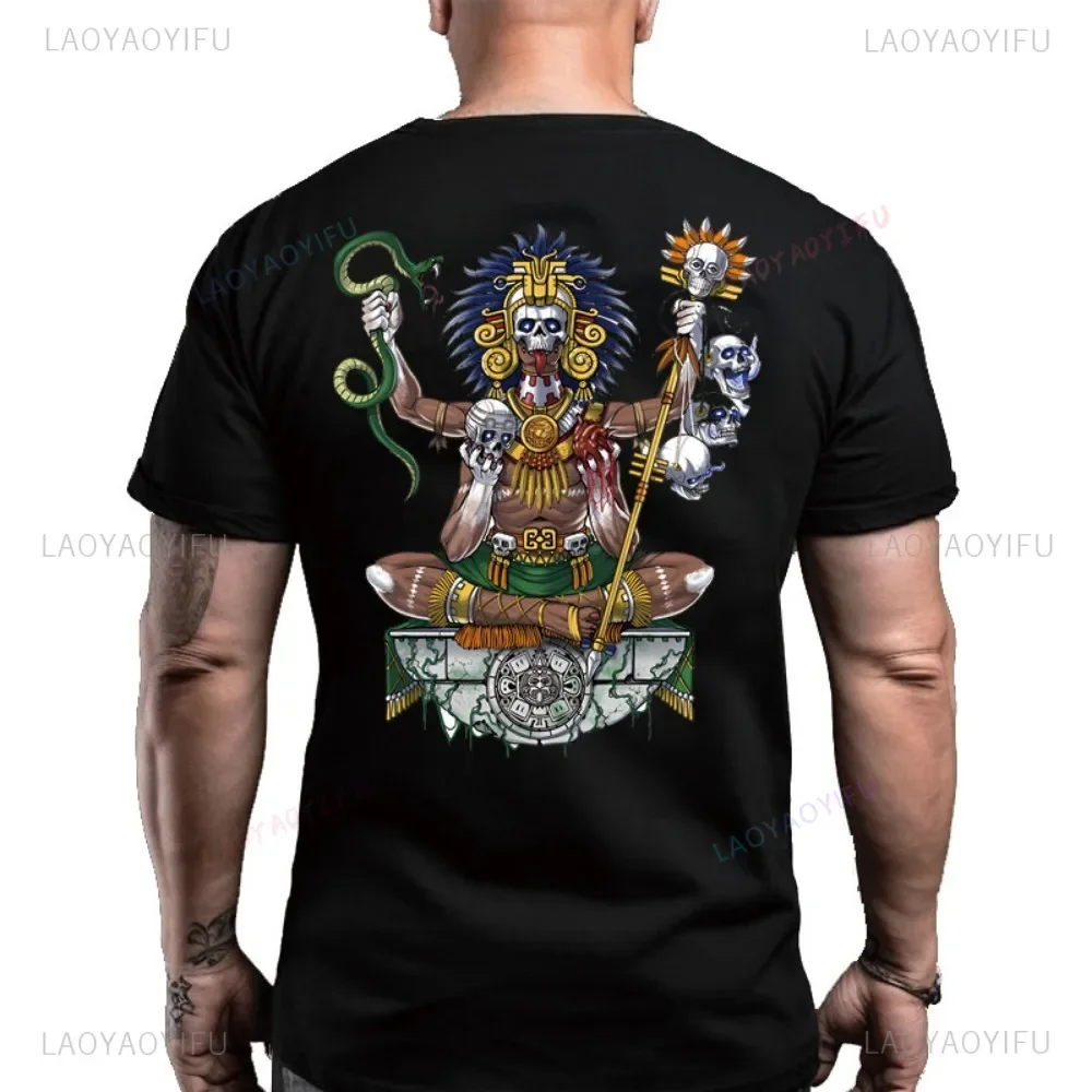 Фото Мужская хлопковая футболка Mictlantecutli God of Death с принтом на спине. Футболка Heritage Lord of The Mictlan, ацтекские топы №3