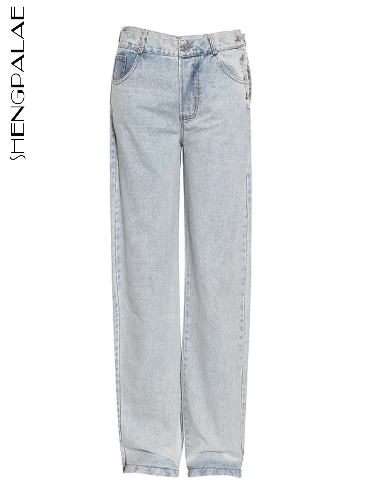 

SHENGPAIAE High Waist Pocket Streetwear Loose Wide Leg Casual Denim Pants For Women Jeans Female 2020 Fall Fashion New 5W448