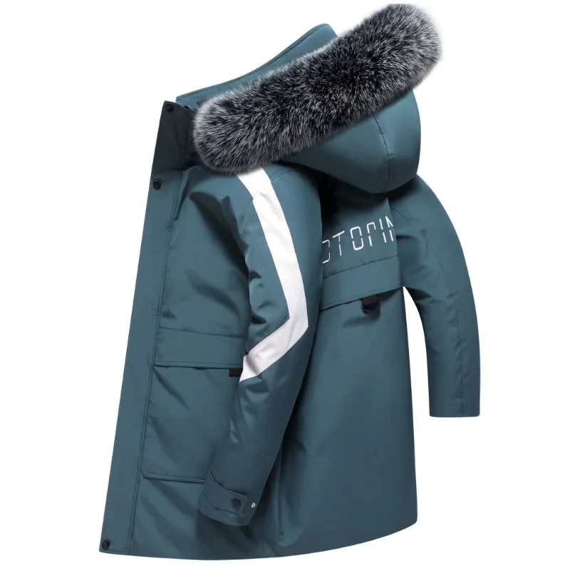 

Зимняя модная мужская куртка-пуховик средней длины Толстая теплая ветровка с капюшоном свободные зимние пальто для молодых мужчин куртки на белом утином пуху