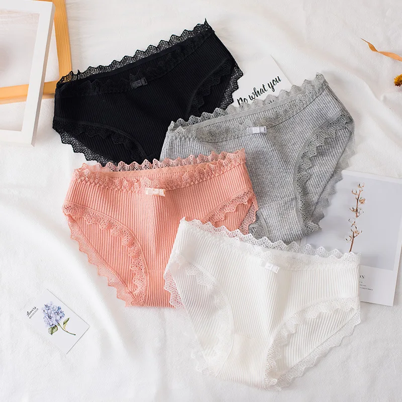 

New Floral Lace Lingerie Underwear Women Bow New Lace Panties Briefs Low Waist Solid Color Girls Cotton Intimates Women Lingerie