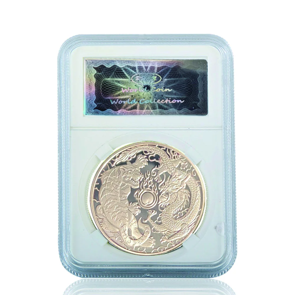 Dragon and Tiger Silver Coin 40*3 mm Elizabeth II Sourvenir Coins Dropshipping W/ Acrylic Case
