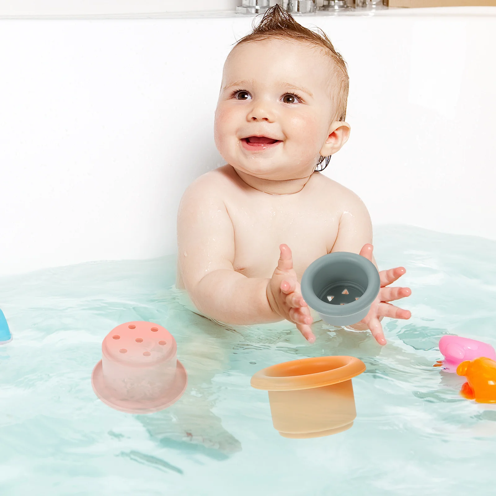 

7Pcs Funny Bathing Stacking Cups Baby Color Shaped Cognition Stacking
