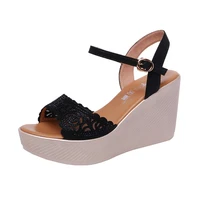 bohemia style small size 32 43 lace rhinestone thick platform wedges sandals women summer 2022 high heels shoes for office