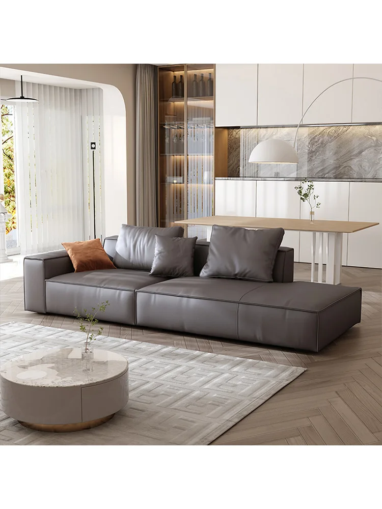 

Italian style tofu block genuine leather sofa with cowhide top layer, minimalist modern light luxury straight down sofa