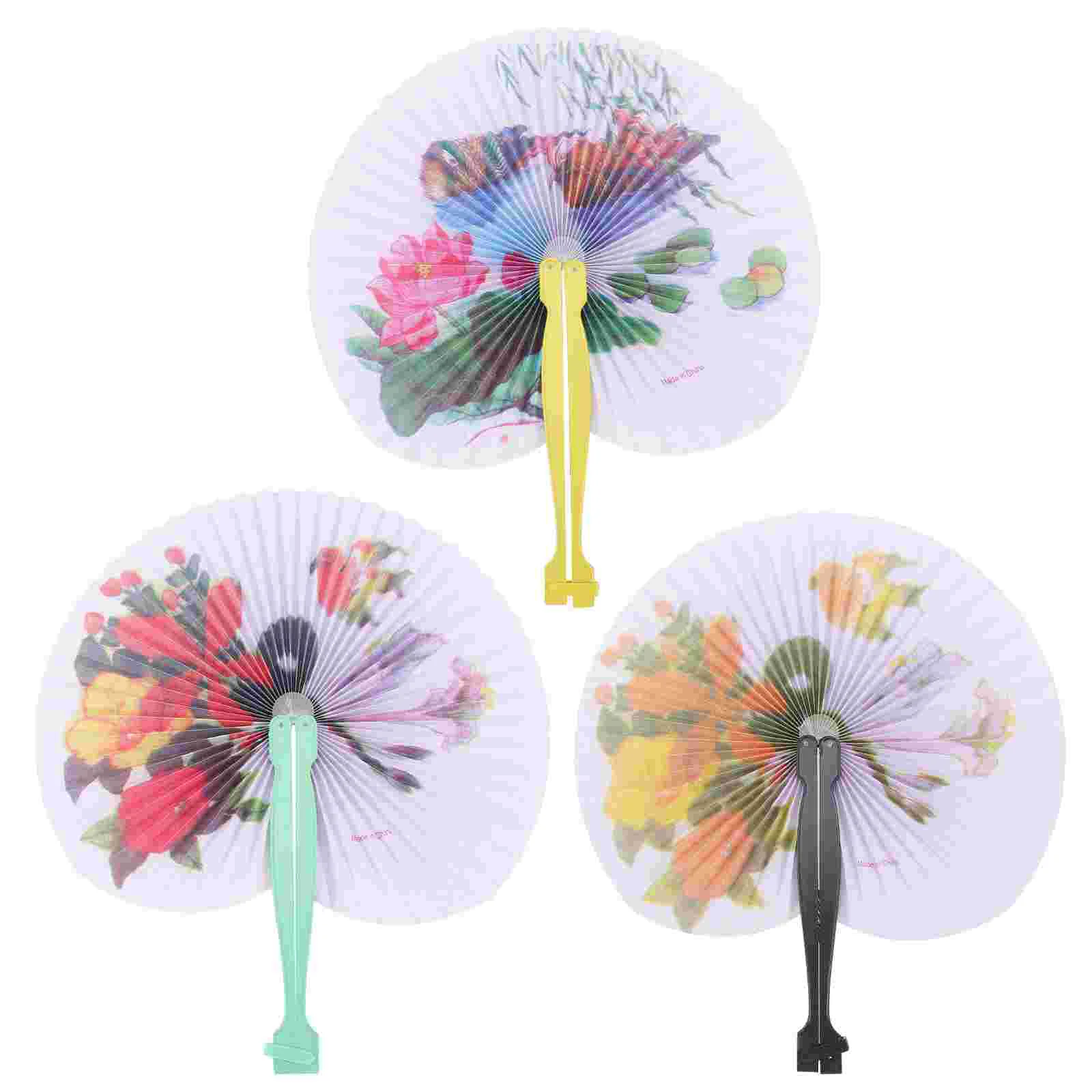 

3 Pcs Paper Handheld Fans African Accordion Kids Wedding Chinese Party Round Folding