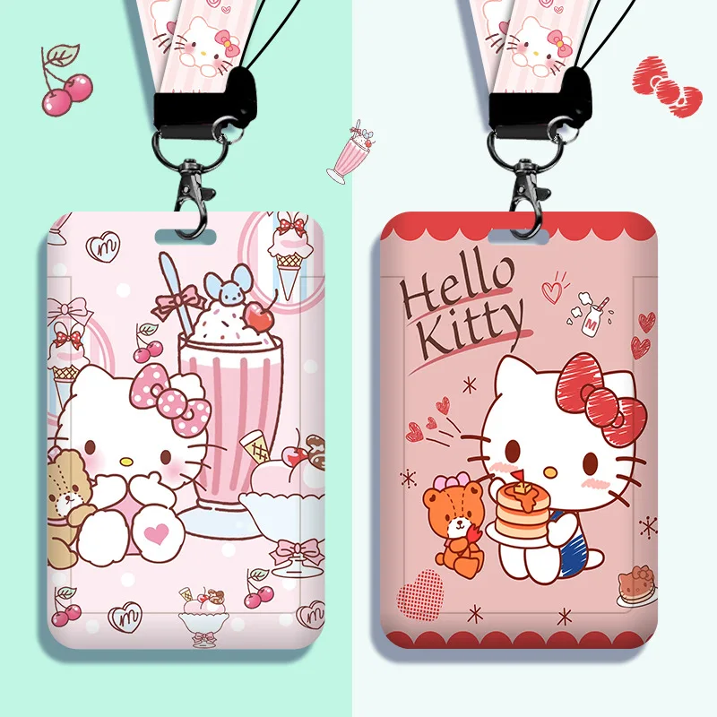 

Sanrio Anime Figure Hello Kitty ABS Slider Card Holder Kids Student Campus Card Holder with Lanyard ID Holder Birthday Gifts