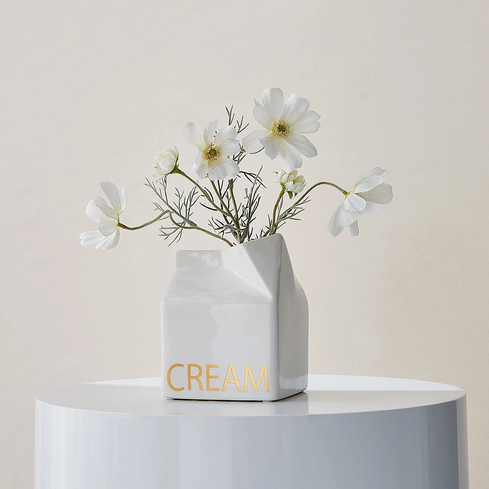 

Домашний декор, Классическая молочная картонная ваза для сушеных цветов, в скандинавском стиле, украшение для стола в гостиной, керамическая Цветочная композиция, поделки