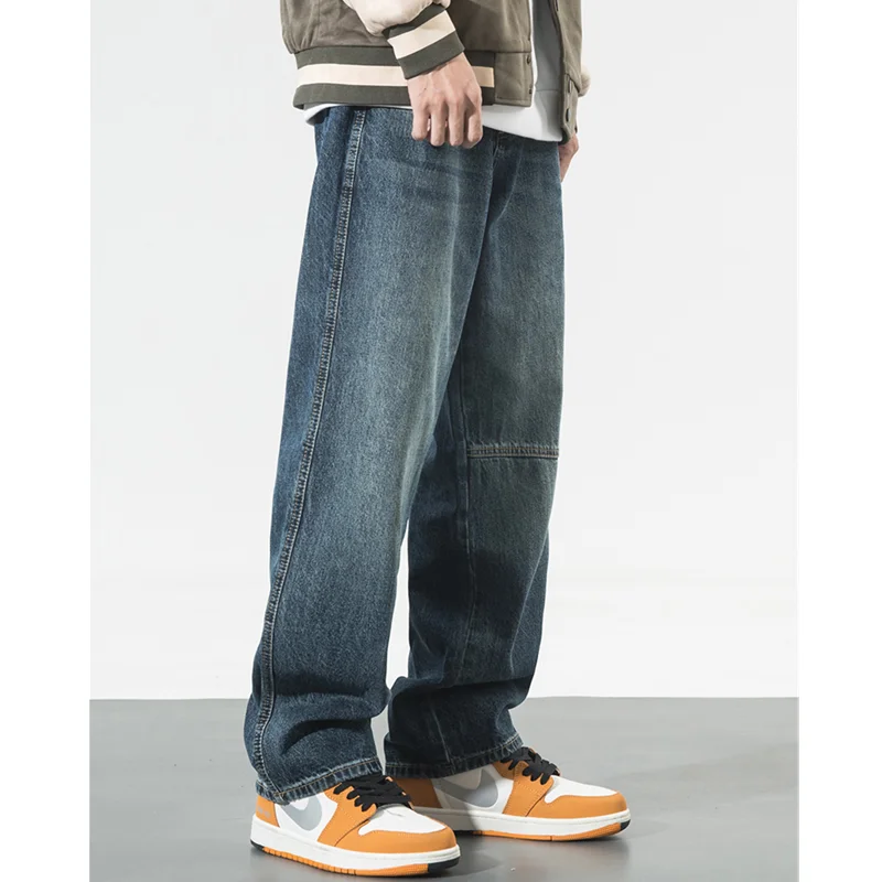 Men Clothing 2022 New Pattern Recreational Vintage Broad Leg Blue Jeans Straight Cylinder Large Loose Cargo Pants Autumn Women