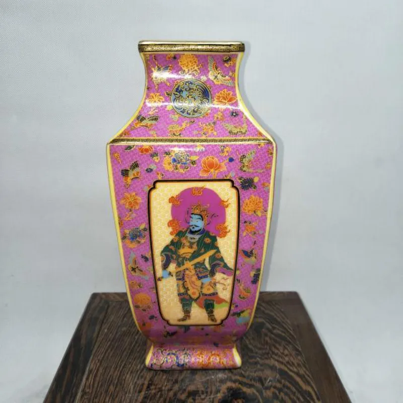 

Chinese Classic Four Evil Men Pattern Antique Jingdezhen Enamel Porcelain Decorative Tabletop Vase