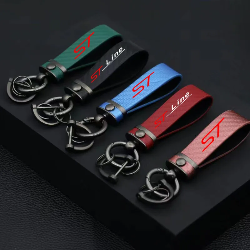 

New suede car Fox ST Keychain Ford Mondeo Carnival Wing Tiger carbon fiber car 360-degree rotating horseshoe ring keychain gift