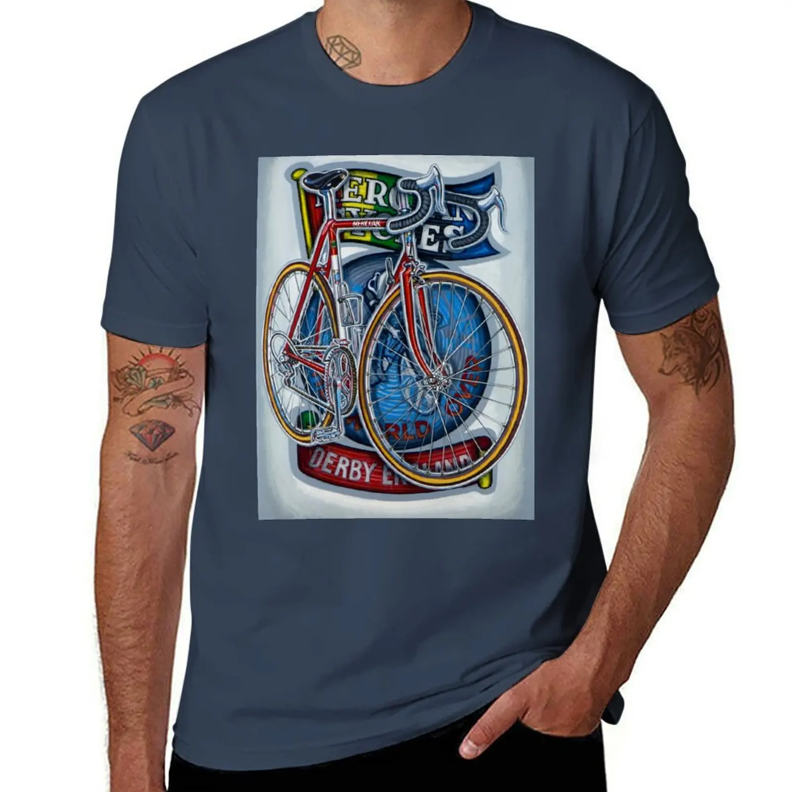 Фото Футболка Mercian Flam Red Road Bicycle, повседневная рабочая футболка №1