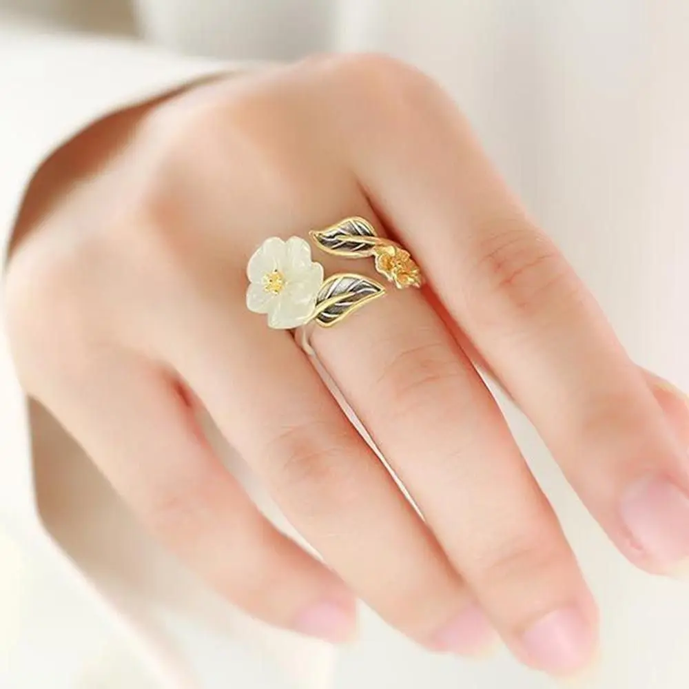 

Ancient Gold Craft Natural Hetian Jade Finger Ring Vintage Charm Unique Square Design Rings Women Adjustable Jewelry