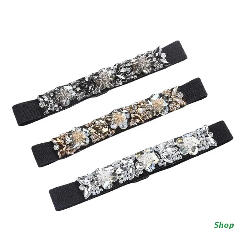 

L5YC Flower Rhinestone Belt Shaping Girdle For Dress Elastic Corset Belt Waistband