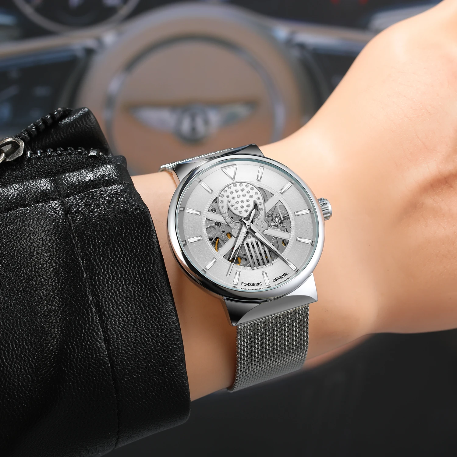 Модные мужские часы Forsining лучший бренд повседневные с ночным светом и черепом