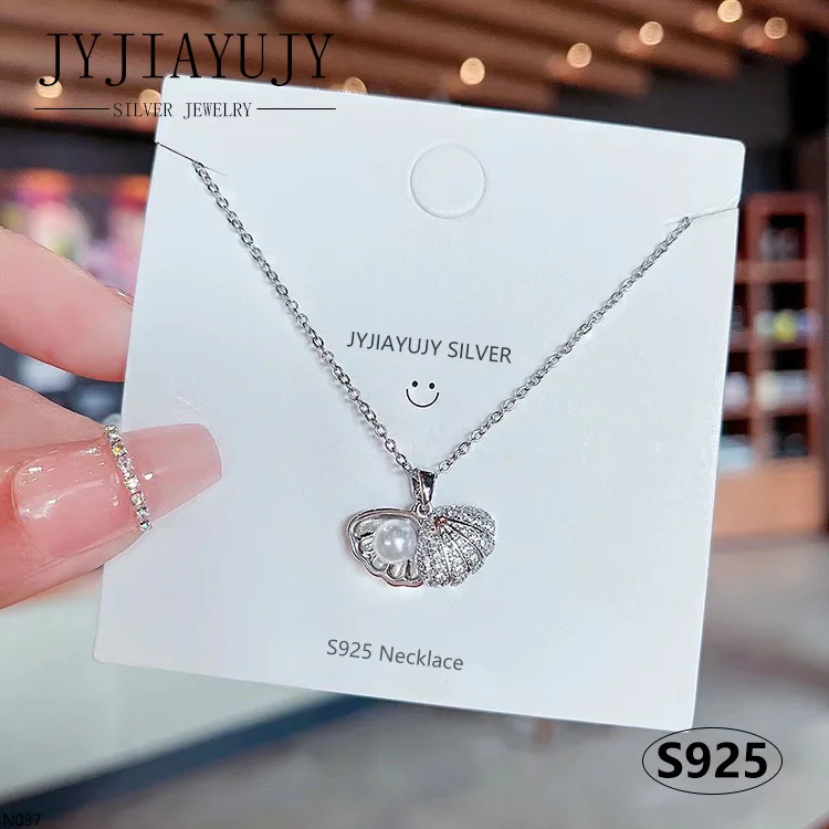 

JYJIAYUJY 100% Sterling Silver S925 Necklace Shell Shape Fresh Water Pearls Fashion Hypoallergenic Women Jewelry Gift N037