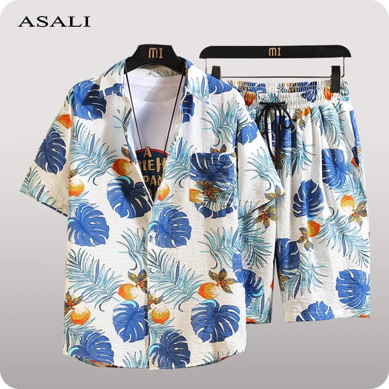 

Men's Prined 2 Pieces Set Summer Mens Set Floral Shirts Shorts Suit 2023 Short Sleeve Tracksuit Men Outfit Hawaiian Clothing