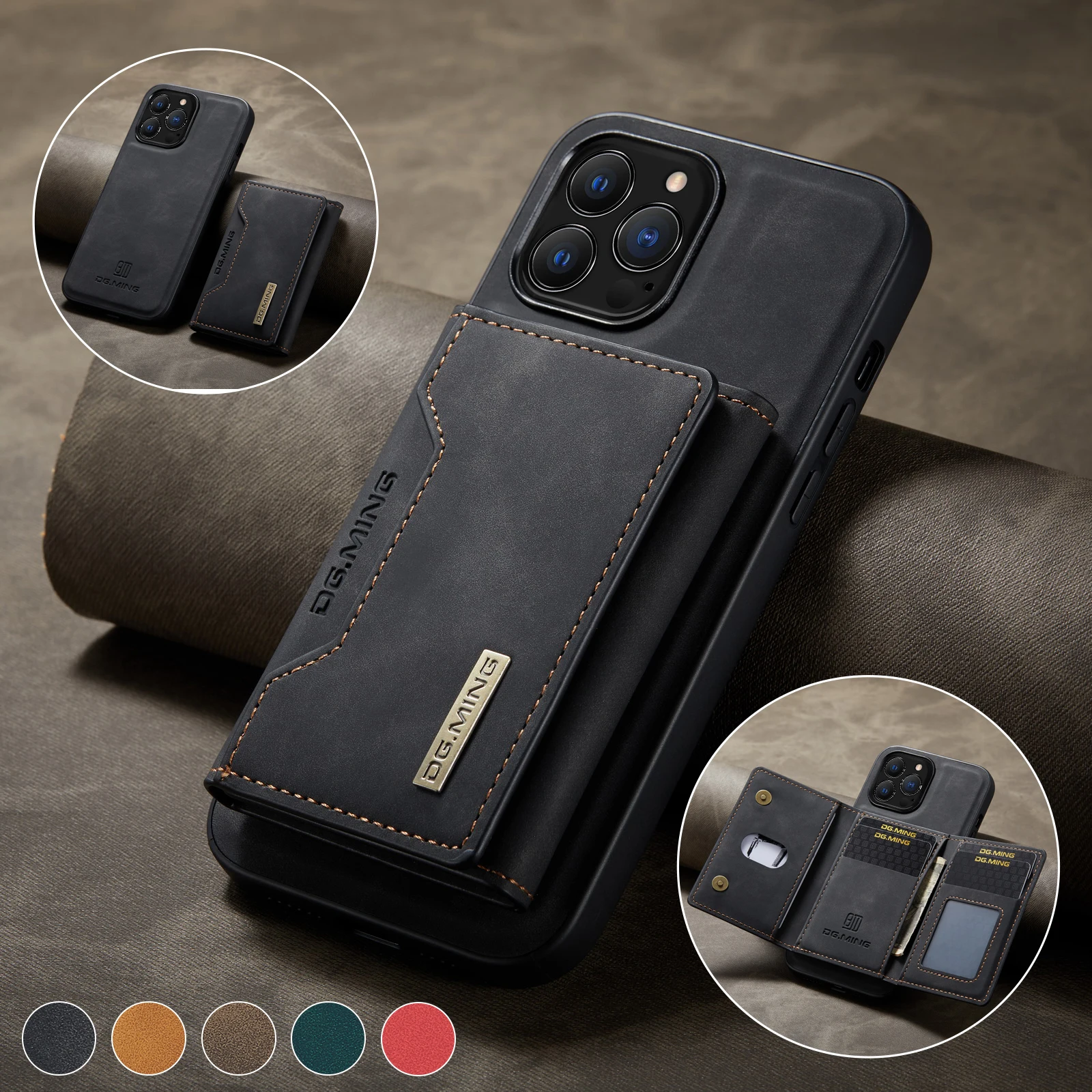 

Luxury Detachable Wallet Phone Case For iPhone 14 13 Mini 12 11 Pro XsMax XR 7 8 SE3 PU Leather Cover with Card Bags Kickstand